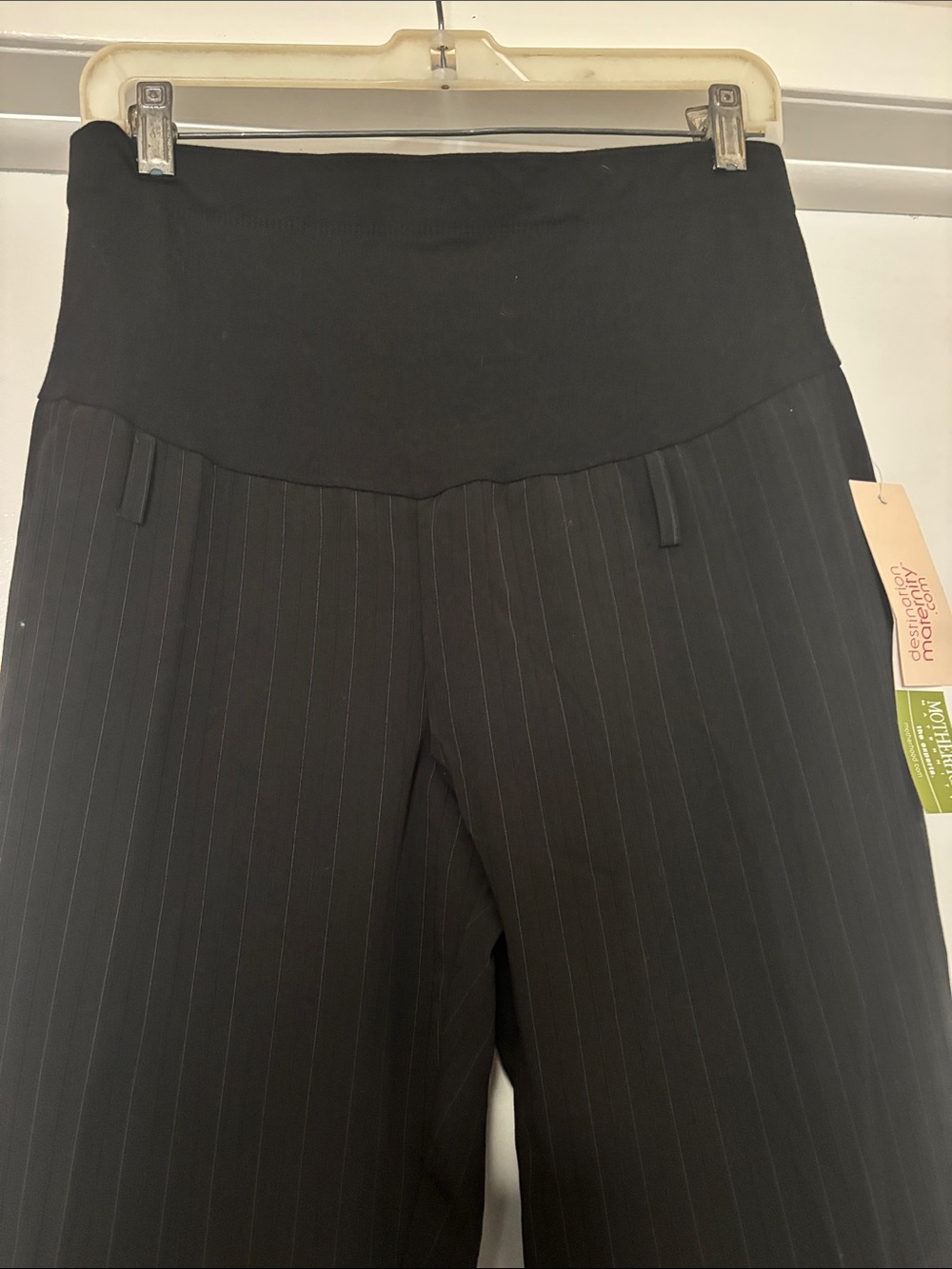 NWT Motherhood Maternity Black Pinstripe Cropped Wide-Leg Pants L